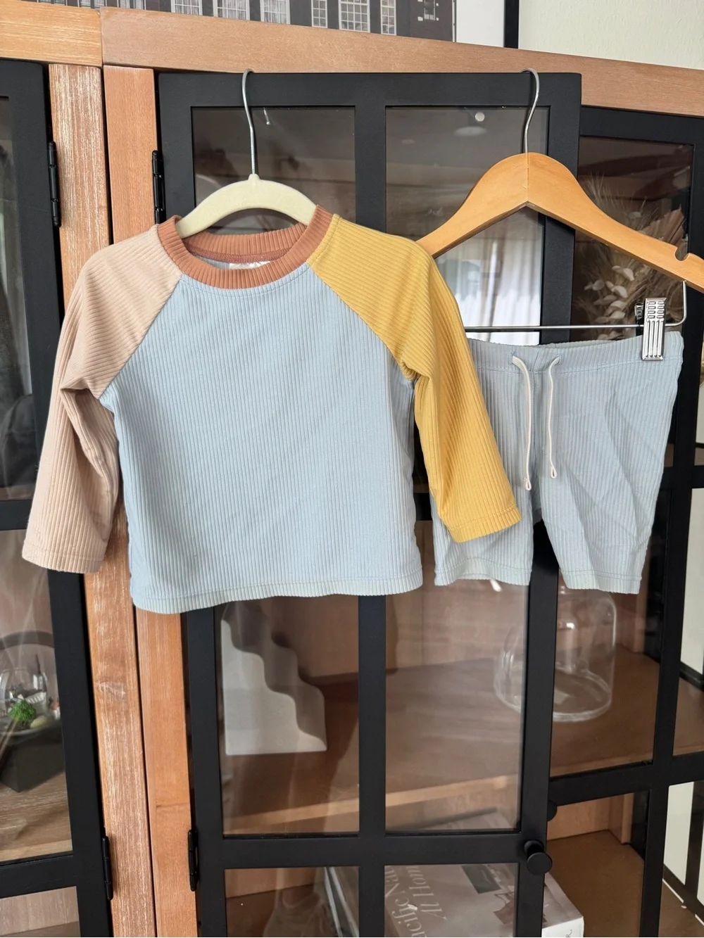 H&M kids rashguard set long sleeve swim top shorts ribbed slate mustard baby boy